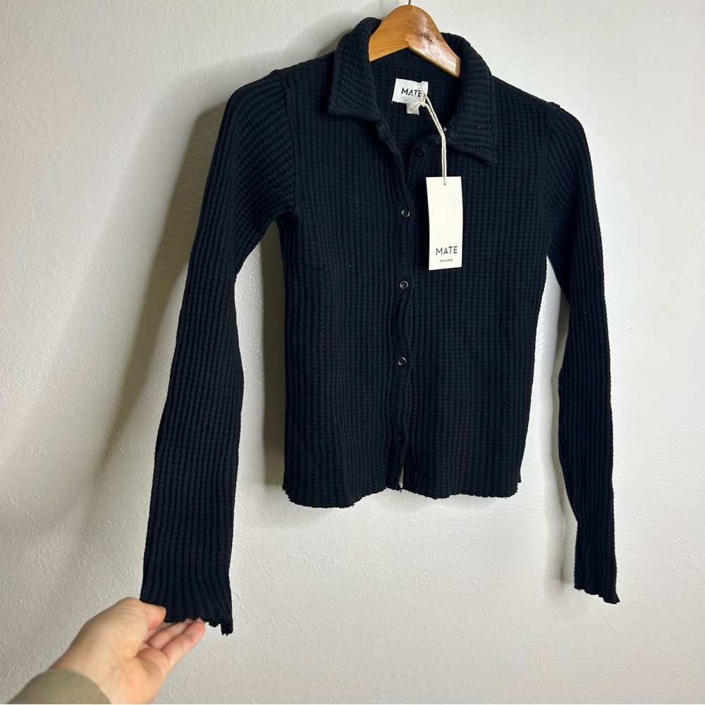NWT MATE The Label 100% Organic Cotton Waffle Button Down Cardigan Black XS